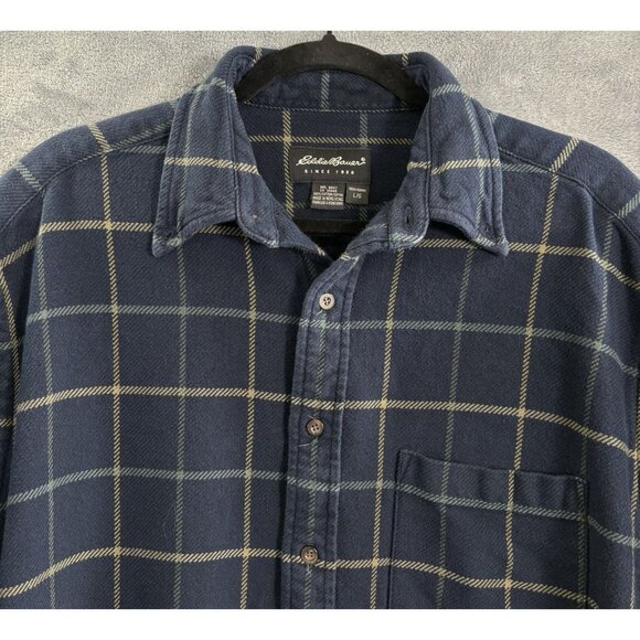 EDDIE BAUER Men Flannel Shacket Shirt Sz L Blue Checker Outdoors Versatile 30-4 - Picture 3 of 9